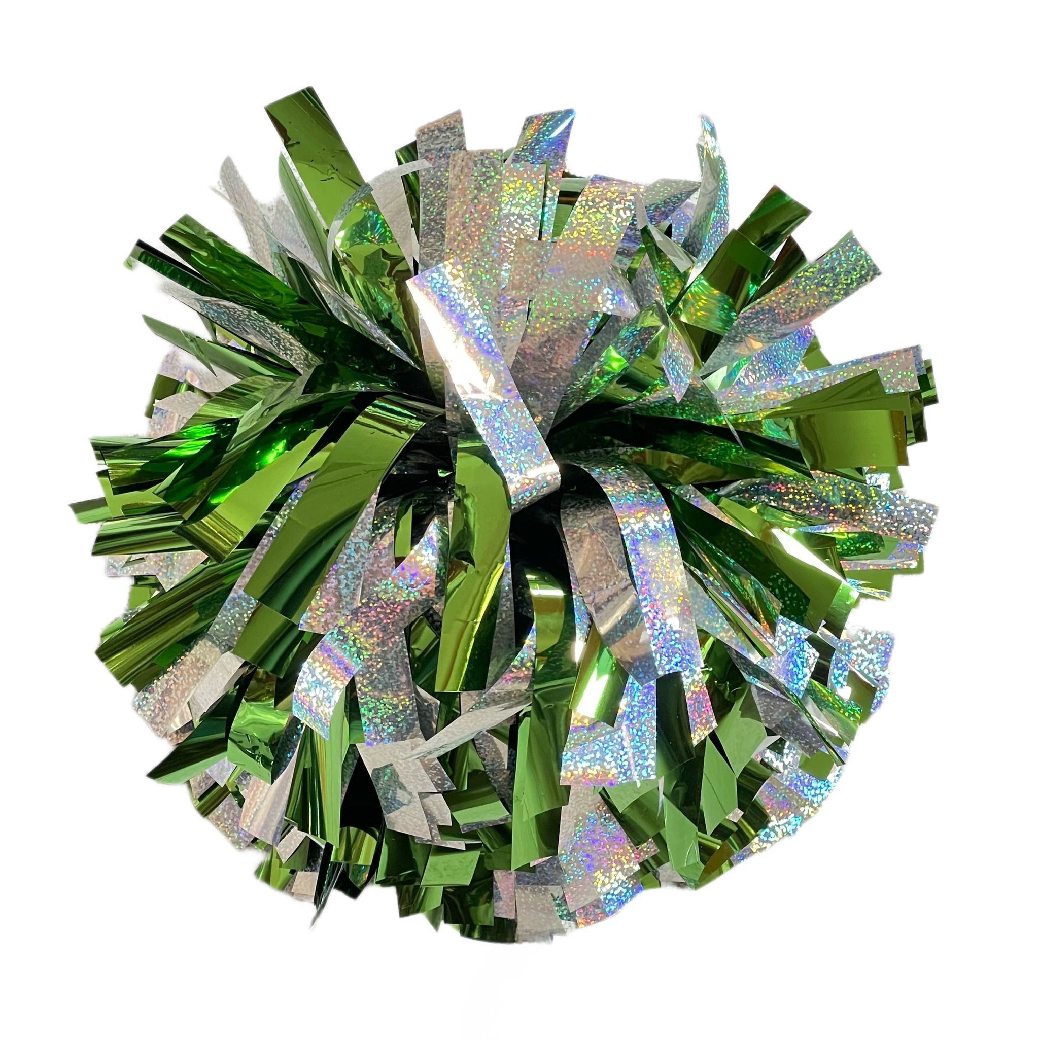 6" Poms Holographic Silver and Metallic Green